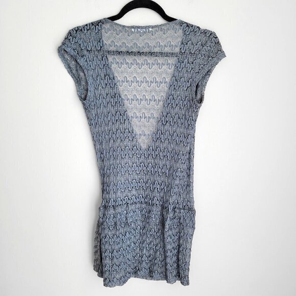 Promod Gray Metallic Knit Crochet Lace Wrap Cap Sleeve Cardigan - Picture 2 of 8